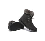 Fashion Boots - Lace Up Ankle Fashion Sheepskin Women Boots Bonnie