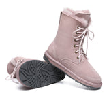 Fashion Boots - Lace Up Ankle Fashion Sheepskin Women Boots Pathfinder