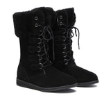 Fashion Boots - Lace Up Mid Calf Fashion Sheepskin Women Boots Becky