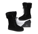 Fashion Boots - Lace Up Mid Calf Fashion Sheepskin Women Boots Becky