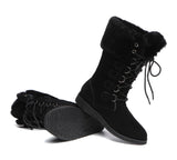 Fashion Boots - Lace Up Mid Calf Fashion Sheepskin Women Boots Becky