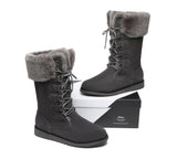 Fashion Boots - Lace Up Mid Calf Fashion Sheepskin Women Boots Becky