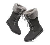 Fashion Boots - Lace Up Mid Calf Fashion Sheepskin Women Boots Becky