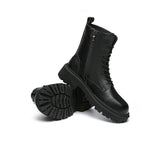 Leather Boots - Chunky Black Leather Women Boots Cecilia