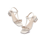 Sandals - Low Heel Slingback Gold Chain Decor Sandals Women Ginny