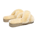 Slides - Leanna Women Fluffy Crossover Slides