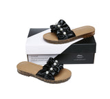 Slides - Leather Flat Slides Ultra Soft With Pearls Women Linita