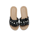 Slides - Leather Flat Slides Ultra Soft With Pearls Women Linita