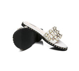 Slides - Leather Flat Slides With Pearls Women Junia