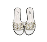 Slides - Leather Flat Slides With Pearls Women Junia