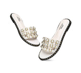 Slides - Leather Flat Slides With Pearls Women Junia