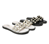 Slides - Leather Flat Slides With Pearls Women Junia