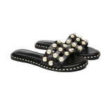 Slides - Leather Flat Slides With Pearls Women Junia