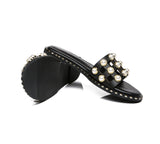 Slides - Leather Flat Slides With Pearls Women Junia