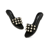 Slides - Leather Flat Slides With Pearls Women Junia