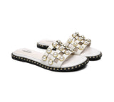 Slides - Leather Flat Slides With Pearls Women Junia