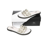 Slides - Leather Flat Slides With Pearls Women Junia