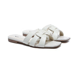 Slides - Leather Woven Flat Slides Women Jennifer