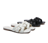 Slides - Leather Woven Flat Slides Women Jennifer