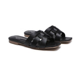 Slides - Leather Woven Flat Slides Women Jennifer