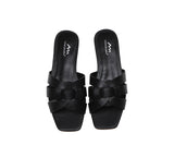 Slides - Leather Woven Flat Slides Women Jennifer