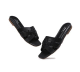 Slides - Leather Woven Flat Slides Women Jennifer