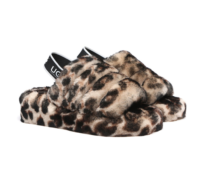 Slides - Leopard Print Fluffy Slides Women Pamela