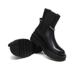 UGG Boots - Black Leather Ankle Boots With Removable Metal Chain Decor Women Cheska