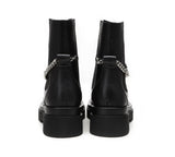 UGG Boots - Black Leather Ankle Boots With Removable Metal Chain Decor Women Cheska